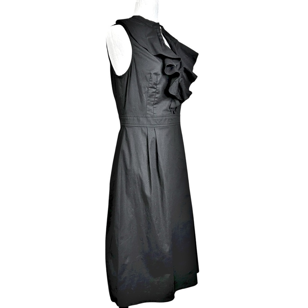 Shoshanna Midi Dress 10 Black Ruffles Split Neck Night Our Feminine - Picture 4 of 11